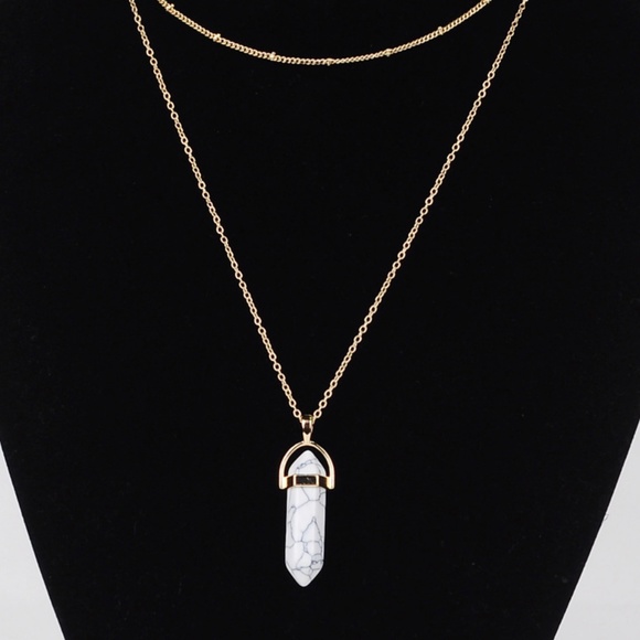 NEW double layer white turquoise prism necklace - Picture 2 of 2